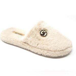 Michael Kors Alexis Closed Toe, Jacquard Faux Sherpa Slippers- Women-US 7- White